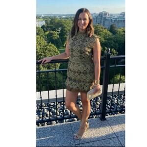 CATHERINE DEANE Gold Openwork Lace Mock Neckline Kate Dress size US 6